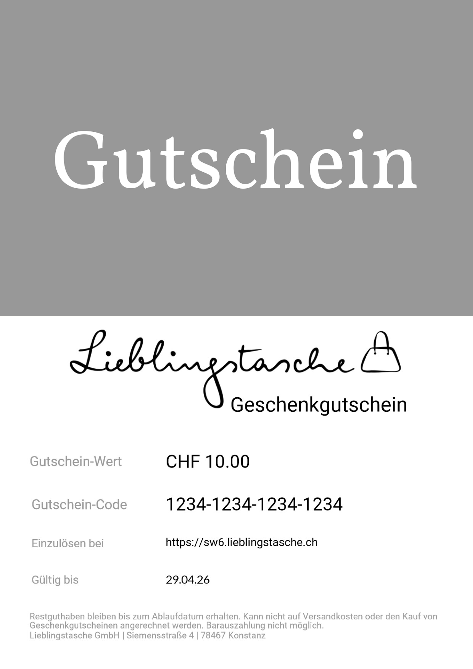 Lieblingstasche Geschenkgutschein Online